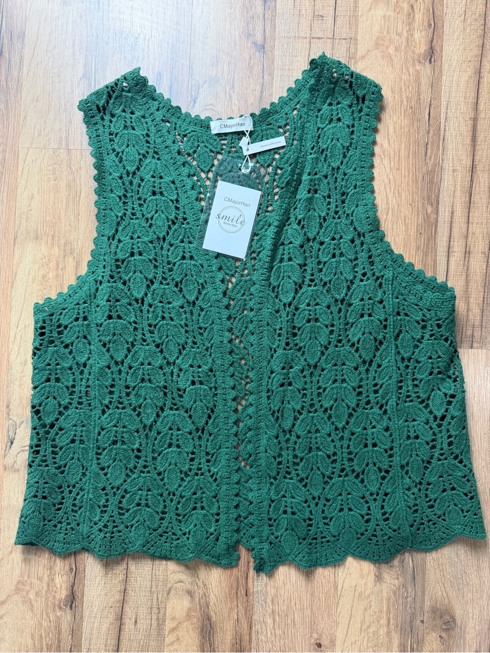 ❗️NWT❗️Women’s Floral Crochet Sleeveless Open Front Vest in Green Size Medium
